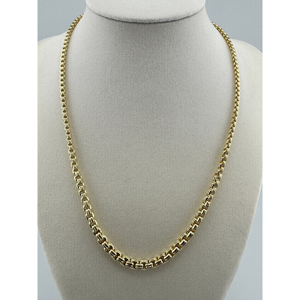 Gold Tone Rounded Box Chain Necklace‎ Adjustable Choker High Polish Finish